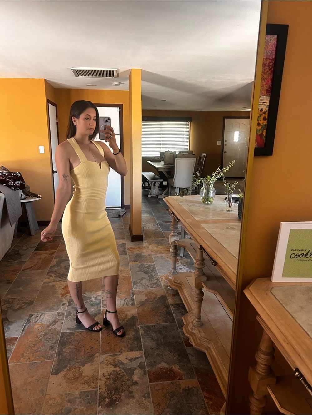 Express Pastel Yellow Bodycon Midi Dress Cross Open Back Ruched Medium/Small - Picture 5 of 10